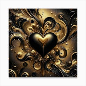 Black And Gold Heart 1 Canvas Print