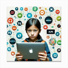 Young Girl Using A Laptop 5 Canvas Print