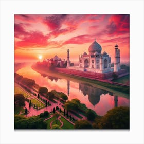 Sunrise Over Taj Mahal In Agra Canvas Print