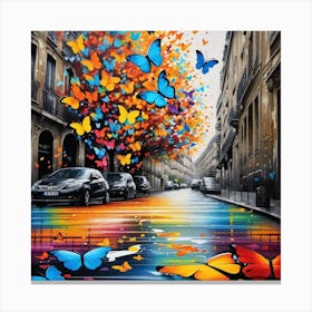Paris Street With Butterflies 1 Canvas Print