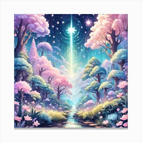 A Fantasy Forest With Twinkling Stars In Pastel Tone Square Composition 144 Canvas Print