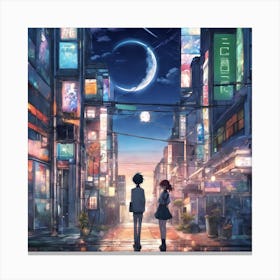 Two People In A City Canvas Print