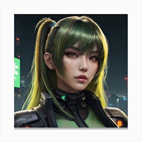 Painting Of A Beautiful Asian Cyberpunk Woman With Mod 1 Canvas Print
