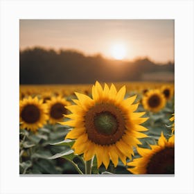 Sunflower Field At Sunset Canvas Print