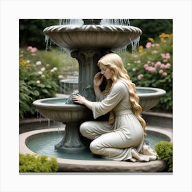 80 Garden Statuette Of A Low Kneeling Blonde Woman With Clasped Hands Praying At The Feet Of A Statuet Canvas Print