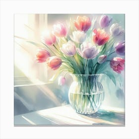 Delicate Bouquet Of Vibrant Tulips Canvas Print