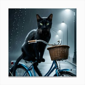 A Cat Riding A Blue Bicycle In The Rain 2 Canvas Print