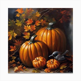 Pumpkins And Birds Canvas Print