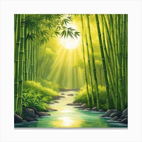 A Stream In A Bamboo Forest At Sun Rise Square Composition 90 Canvas Print