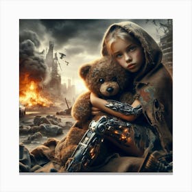 Robot Girl With Teddy Bear 2 Canvas Print