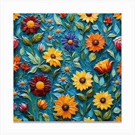 Flowers On A Blue Background 9 Canvas Print