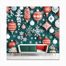 Christmas Ornaments Wall Mural Canvas Print