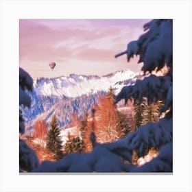 Snowy Mountain Landscape With Hot Air Balloon Canvas Print