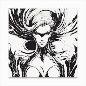 Negative Space Comic Art, Fierce Heroine, Silhouette, Black And White Backdrop, Clean Lines, Minima (4) Canvas Print