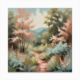 Botanical Plants In Shades Of Blush Pink Soft Blue And Mint Green Canvas Print