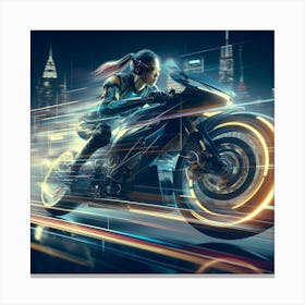 Futuristic Woman On A Motorcycle t- shirt Canvas Print