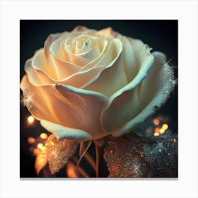 Illuminating A Delicate White Rose Silver Glitter Bouquet 2 Canvas Print