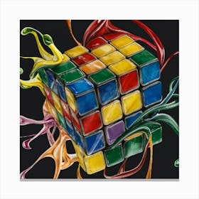 Colorful Rubiks Cube Dripping Paint 1 Canvas Print