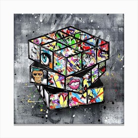 Graffiti Cube SIXT ART: Abstract Painting on Canvas by Banksy - Street Graffiti Wall Art for Bedroom Contemporary Wall Art Designs for Homes and Offices Framed and Stretched All Set to Hang Canvas Print