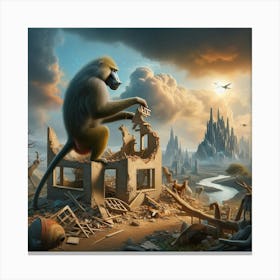 Monkey Destroying Human Habitat Canvas Print