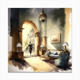 Hotel Entance Water Color Canvas Print