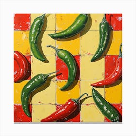 Chilli Peppers Yellow Checkerboard 4 Canvas Print