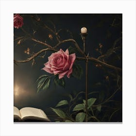 Book And Roses Canvas Print