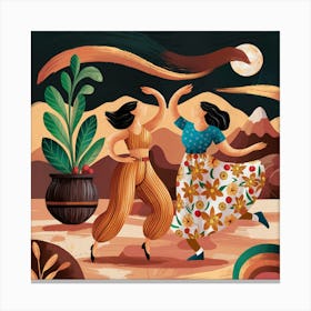 Two Women Dancing In The Desert 1 Canvas Print