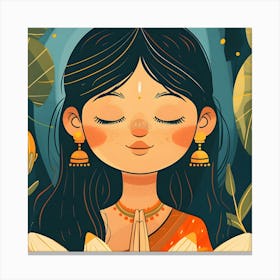 Hindu Girl With Lotus Canvas Print