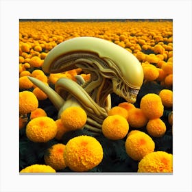 Alien In A Field Of Marigolds 4 Canvas Print