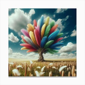 Colorful Tree With Feathers Canvas Print