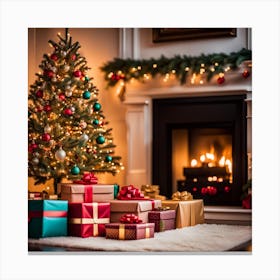 Christmas Tree With Presents Canvas Print
