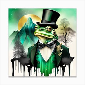Frog In Top Hat Watercolor Splash Dripping 1 Canvas Print