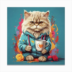 Cat With A Cup Of Coffee Canvas Print