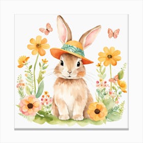 Floral Baby Rabbit Nursery Illustration (29) Canvas Print