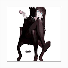 Anime girl with cat Canvas Print
