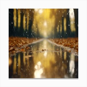 A Rainy Autumn, fallen leaves of Sycamore Trees Canvas Print