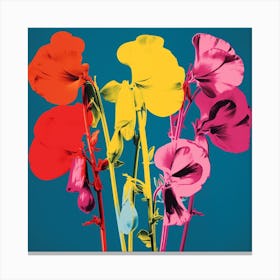 Andy Warhol Style Pop Art Flowers Sweet Pea 2 Square Canvas Print