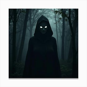 Dark Sorceress In A Shadowy Forest With Eerie, Glowing Eyes Peering From The Dark 1 Canvas Print