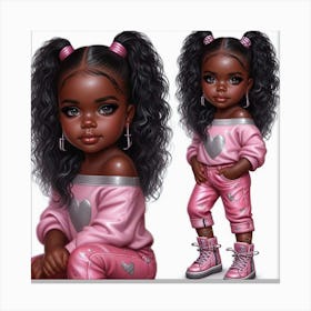 Little Black Girl In Pink 2 Canvas Print