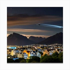 A Spaceship From Outer Space Over A Town Canvas Print