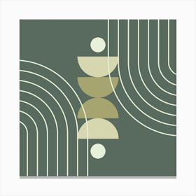 Mid Century Modern Geometric Abstract Shapes, Rainbow, Sun, Moon Phases in Sage Green 1 Canvas Print