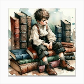 Boy With Books Canvas Print