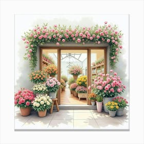 Watercolor Of A French Floral Shop With Vibrant Blooms And Elegant Arrangements 1 Canvas Print