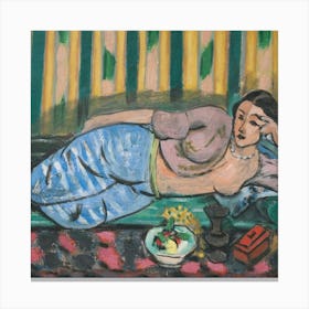 Woman Laying On A Bed Canvas Print