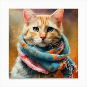 Orange Cat With Scarf Cute Wall Art Decoration Leinwandbild