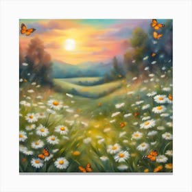 Daisies And Butterflies Canvas Print