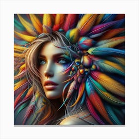 Colorful Woman With Feathers Canvas Print