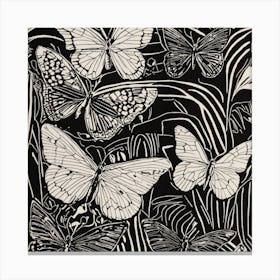 Butterflies On A Black Background Canvas Print
