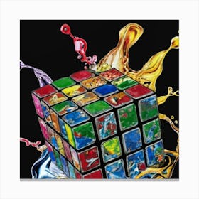 Colorful Rubiks Cube Dripping Paint 5 Canvas Print